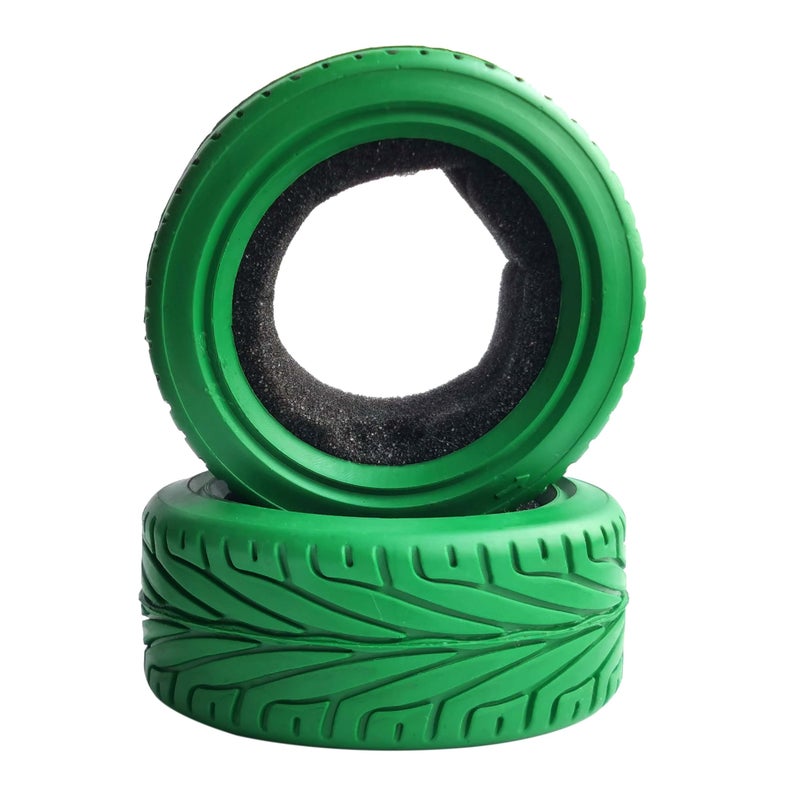 LAFEINA 1/10 RC On-Road Car Tyres, 65mm Rubber RC Tire for 1/10 HSP Tamiya HPI Kyosho RC On Road Run-flating Car (Green) - Image 4