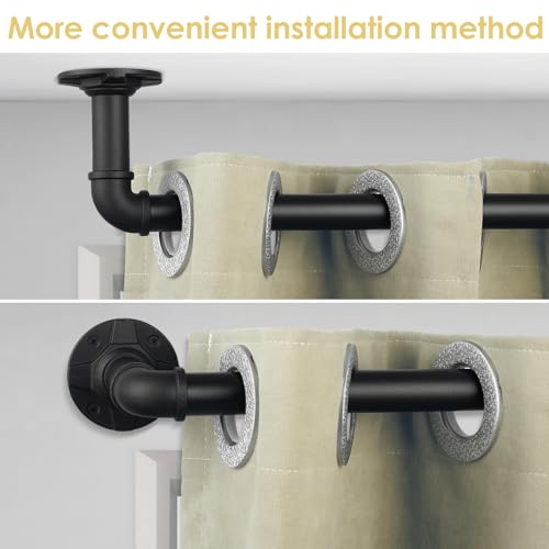 YAJUXIU Industrial Curtain Rod Adjustable 1 Inch Black Curtain Rods for Windows 66 to 120 Inch - Perfect Indoor/Outdoor, Room Divider Curtain Rod (30-120") - Image 5
