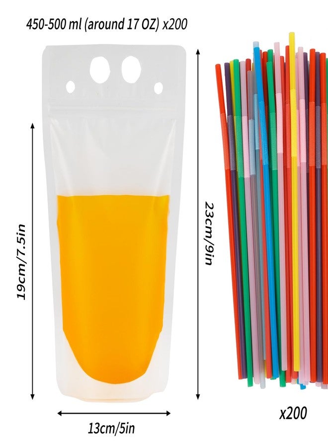 Tomnk 200PCS Drink Pouches with 200 Straws, Juice Smoothie Hand-held Translucent Reusable Plastic Smoothie Drink Pouches - Image 2