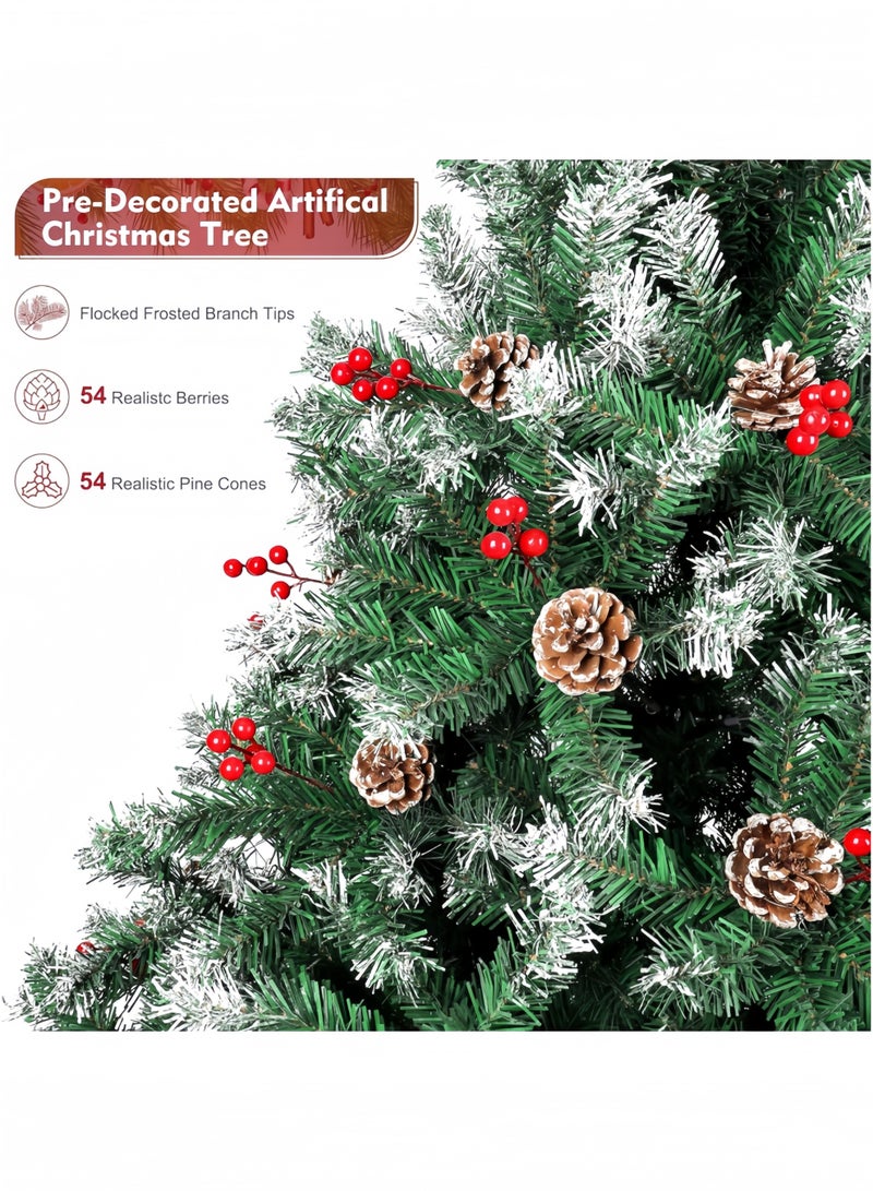 جيجيرو شجرة عيد الميلاد الصناعية الثلجية بطول 180 سم، أشجار صناعية مغطاة بالثلج مع أقماع الصنوبر والتوت المزينة مسبقًا، 750 طرف فرع متجمد - Image 5