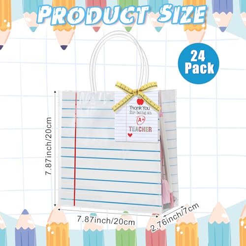 Frienda 24 Pcs Graduation Teacher Gift Bags with Measuring Tape Ribbon Teacher Appreciation Thank You Tags End of Year Back to School Clear PVC Notebook Gift Bags with Handle for Classroom Party Favor - Image 3