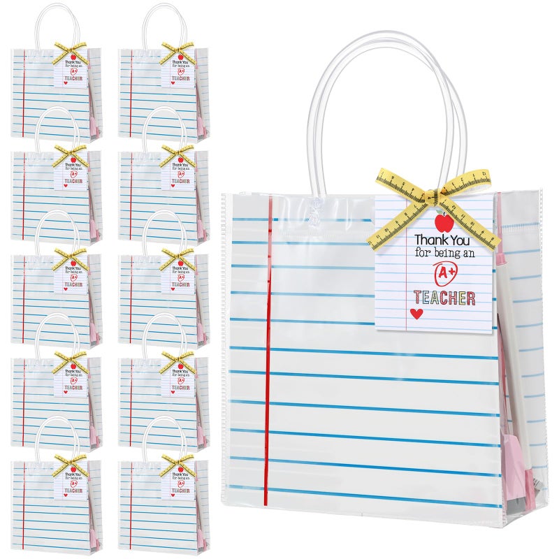 Frienda 24 Pcs Graduation Teacher Gift Bags with Measuring Tape Ribbon Teacher Appreciation Thank You Tags End of Year Back to School Clear PVC Notebook Gift Bags with Handle for Classroom Party Favor - Image 2