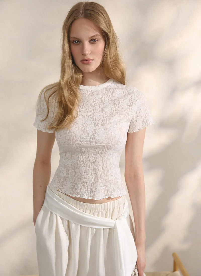 Openwork fabric T-shirt