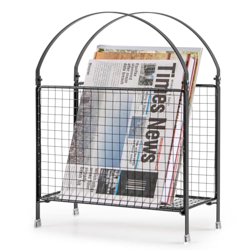 PUERSI Freestanding Magazine Holder Modern Touch Handbag Design Magazine Organizer Metal Rack for Books Vinyl Record Newspaper Black - Image 1