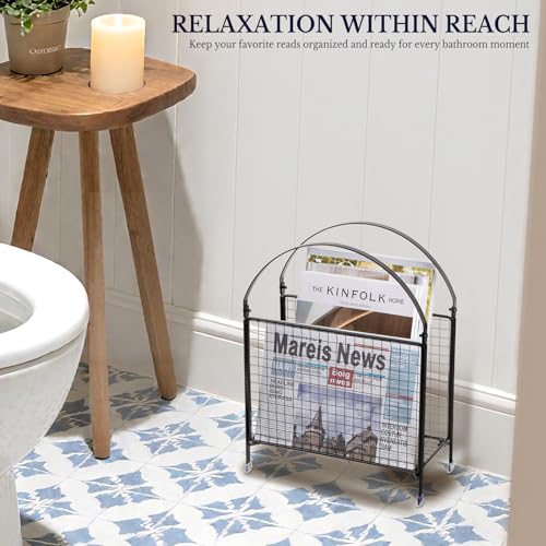 PUERSI Freestanding Magazine Holder Modern Touch Handbag Design Magazine Organizer Metal Rack for Books Vinyl Record Newspaper Black - Image 3