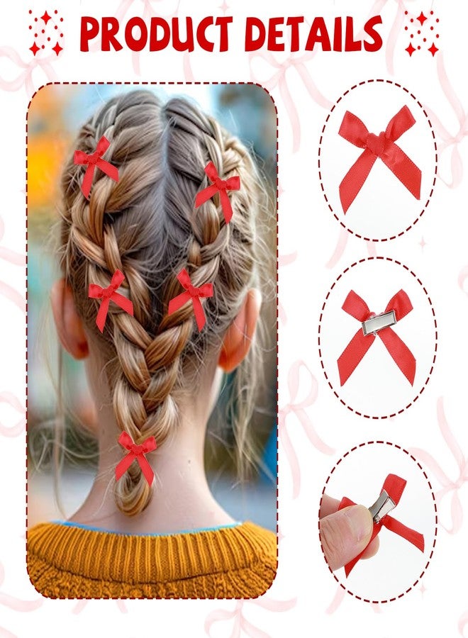 Larrel 30 Pcs Red Hair Bow, Mini Bows Hair Clips Cute Bowknot Satin Hairs Ribbon Red Barrettes Small Claw Clips Hairs Accessories for Women Girls Teens Braids Haires Decoration - Image 3