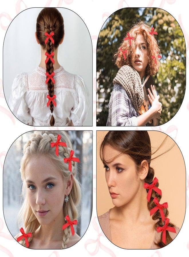 Larrel 30 Pcs Red Hair Bow, Mini Bows Hair Clips Cute Bowknot Satin Hairs Ribbon Red Barrettes Small Claw Clips Hairs Accessories for Women Girls Teens Braids Haires Decoration - Image 5