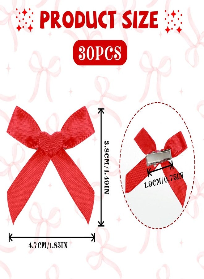 Larrel 30 Pcs Red Hair Bow, Mini Bows Hair Clips Cute Bowknot Satin Hairs Ribbon Red Barrettes Small Claw Clips Hairs Accessories for Women Girls Teens Braids Haires Decoration - Image 2