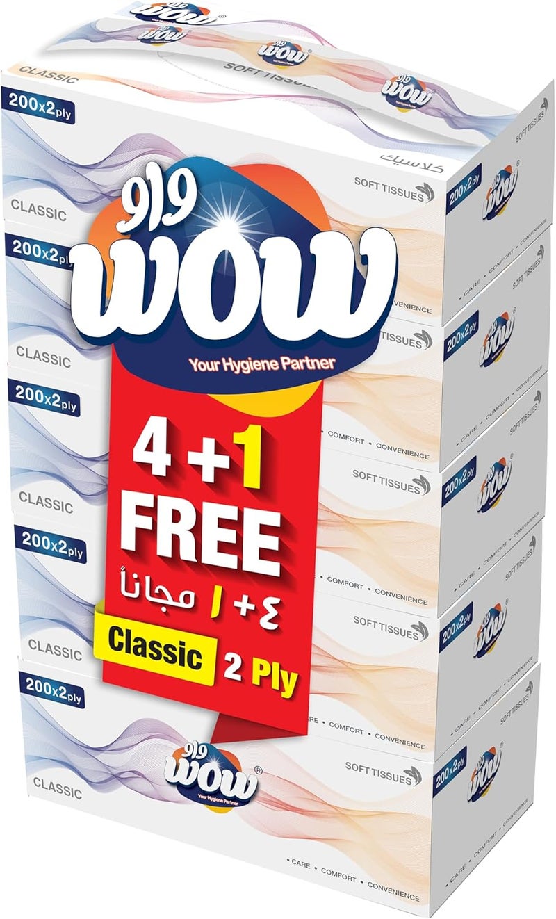WOW Premium Facial Classic 200 x 2 Ply Tissue - 4-Box - Image 1