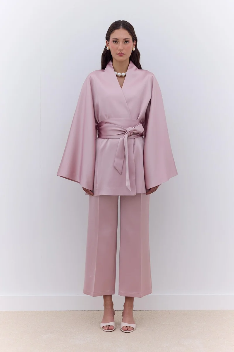 Manuka Satin Belted Kimono Powder