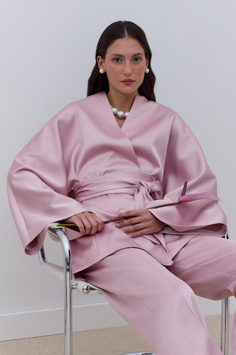 Manuka Satin Belted Kimono Powder  - Image 2