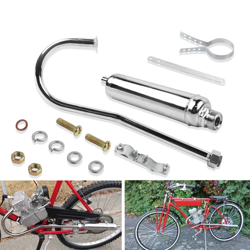FLYPIG 750mm Chrome Muffler Exhaust Pipe For 49cc 50cc 66cc 80cc 2 Stroke Motorized Bicycle Bike