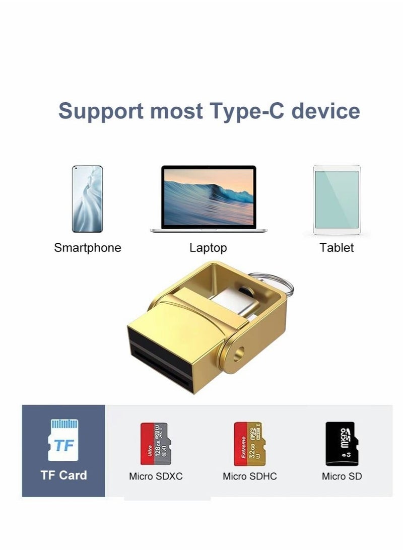 Excefore - Micro SD Card Reader, USB C TF Card Reader, USB C to Micro SD / TF Memory Card Reader OTG Adapter Compatible with MacBook, Laptops, Tablets, Android Phones, Gold - Image 1