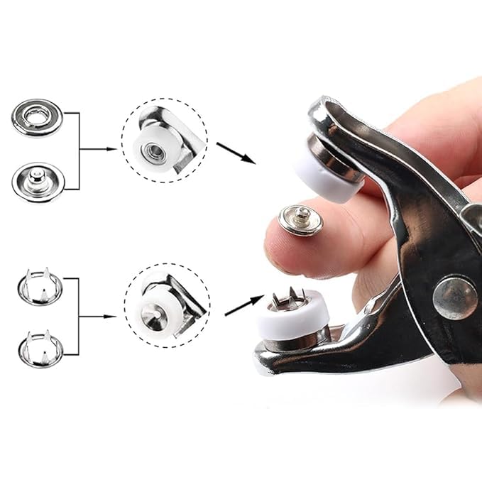 CELLEBII 100 Sets Metal Snaps Buttons with Fastener Pliers Press Tool Kit 10 Colors Hollow and Solid Metal Prong Buttons with Plastic Storage Case and Snap Plier for DIY Clothing Crafting Sewing