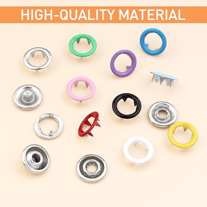 CELLEBII 100 Sets Metal Snaps Buttons with Fastener Pliers Press Tool Kit 10 Colors Hollow and Solid Metal Prong Buttons with Plastic Storage Case and Snap Plier for DIY Clothing Crafting Sewing