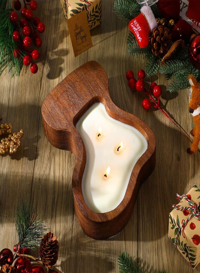 ميتلي وعاء شموع خشبي من إم تي لي، وعاء عجين خشبي، 3 فتائل، شموع معطرة ريفية لعيد الميلاد، هدايا وديكورات عيد الميلاد مع توت وملصق صنوبر، قطعة مركزية لطاولة الطعام في المنزل الريفي (جوارب عيد الميلاد). - Image 5