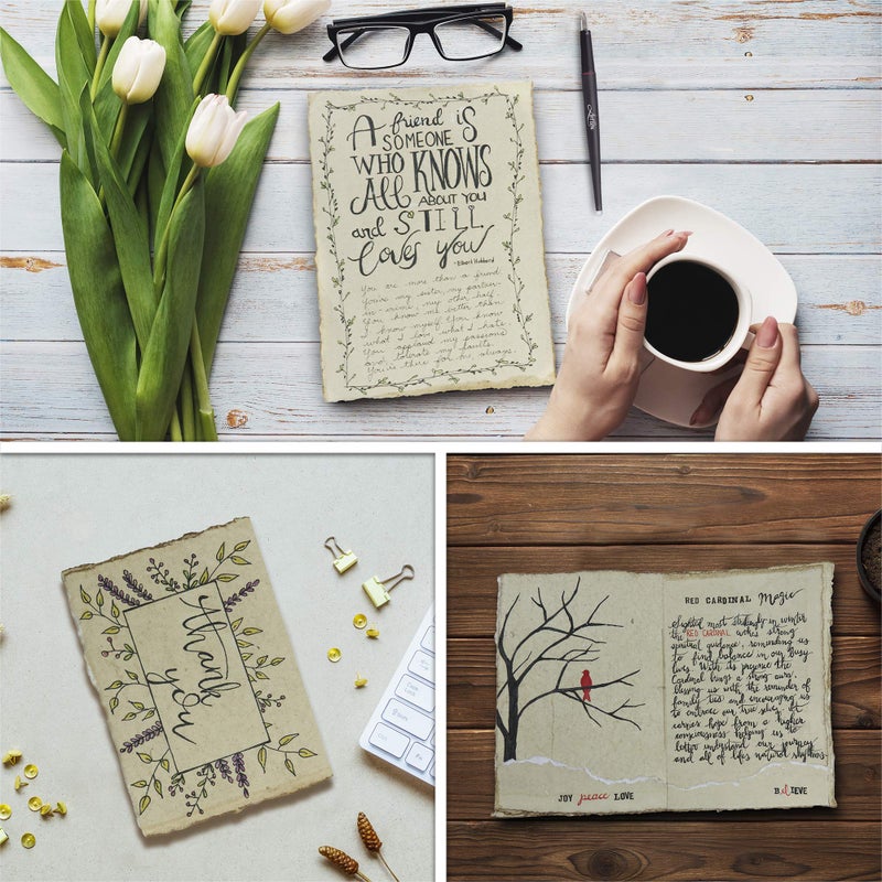 Wanderings Handmade Vintage Deckle Edge Blank Paper - 5.8x8.3 (A5) - A5 Package of 50 for Writers Invitations Crafts - Thick 150 GSM Recycled Paper - Image 3