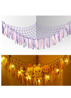 KASTWAVE Stuffed Animal Net or Hammock with LED Light, Toy Hammock Hanging Stuffed Animal Storage Organizer Holder Room Décor with Tassels for Nursery Play Room Kids Bedroom  - Image 1