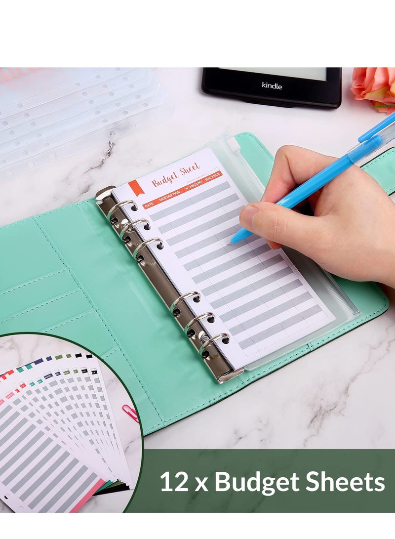 SOLARAE Budget Binder with 8pcs Cash Envelopes for Budgeting, Crocodile Pattern A6 Binder with 2Pcs Label Stickers and 12Pcs Expense Trackers Money Organizer for Cash for Saving Binder(Green) - Image 4