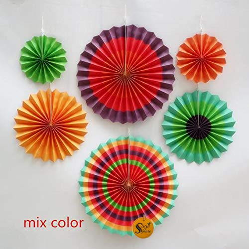 Sage Square Paper Fan Party Decoration Set Plain Printed for Baby Shower Photo Booth Wedding Birthday Party Pack of 12 Mix Color - Image 3