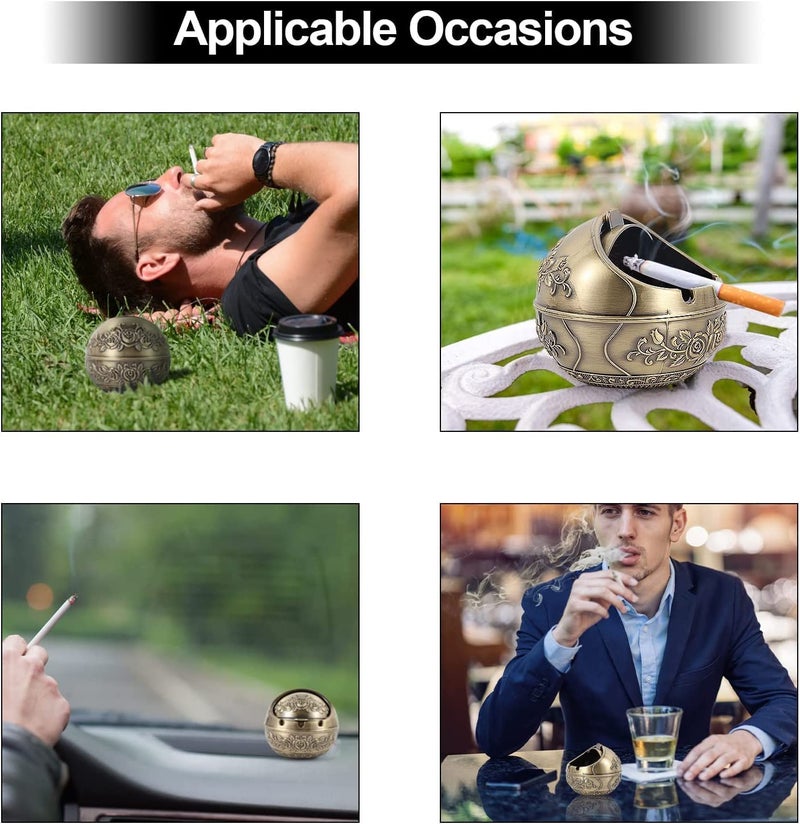 CBEX Vintage Windproof Ashtray with Lid Portable Cigarette Odor Ashtray Holder for Outdoor Indoor Smokers Metal Desktop Smoking Tobacco Ash Tray for Home Office Decoration (60) - Image 5