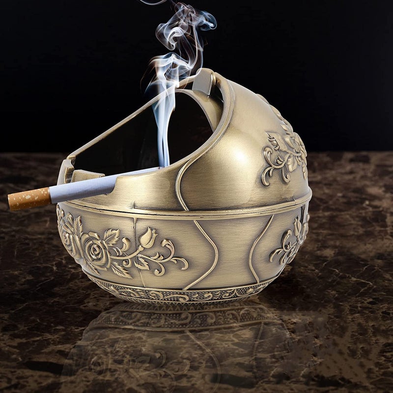 CBEX Vintage Windproof Ashtray with Lid Portable Cigarette Odor Ashtray Holder for Outdoor Indoor Smokers Metal Desktop Smoking Tobacco Ash Tray for Home Office Decoration (60) - Image 3