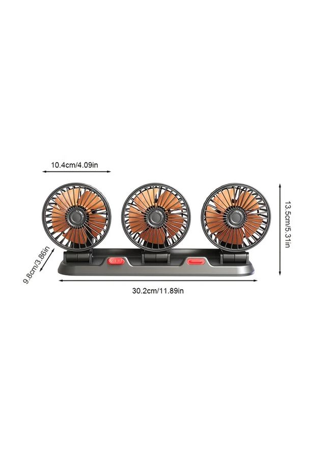 Yellow Tri Fan Universal Car Fan 12V 24V High Airflow Multi Speed Quiet - Image 2