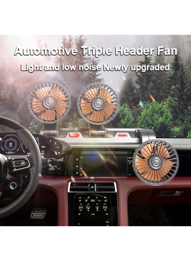 Yellow Tri Fan Universal Car Fan 12V 24V High Airflow Multi Speed Quiet - Image 1