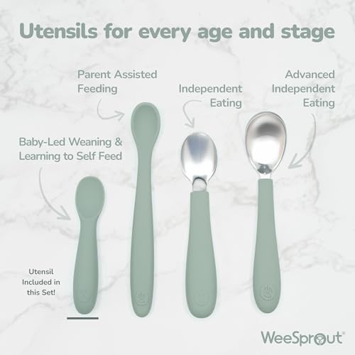 WeeSprout Baby Spoons for Self Feeding 6 Months +, Soft & Durable Silicone Utensils for Sensitive Gums & Teeth, Easy Grip Handles & Shorter Length for Little Hands, 3 Pack + Carrying Case - Image 5