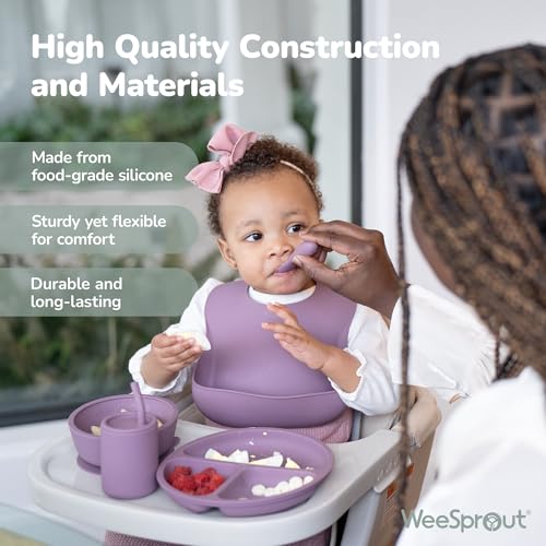 WeeSprout Baby Spoons for Self Feeding 6 Months +, Soft & Durable Silicone Utensils for Sensitive Gums & Teeth, Easy Grip Handles & Shorter Length for Little Hands, 3 Pack + Carrying Case - Image 4