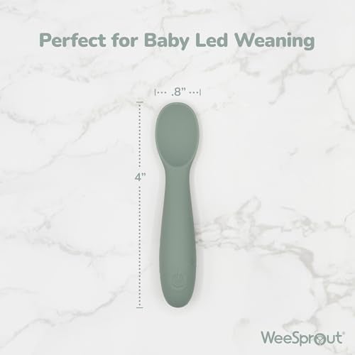 WeeSprout Baby Spoons for Self Feeding 6 Months +, Soft & Durable Silicone Utensils for Sensitive Gums & Teeth, Easy Grip Handles & Shorter Length for Little Hands, 3 Pack + Carrying Case - Image 2
