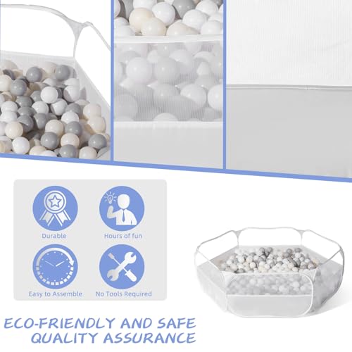 TRENDPLAY بركة كرات قابلة للطي للأطفال، خيمة لعب كبيرة للأطفال، بركة كرات، بيت لعب مع حقيبة تخزين، للأولاد والبنات والكلاب والقطط والفيران، داخلية وخارجية، بيضاء - Image 3