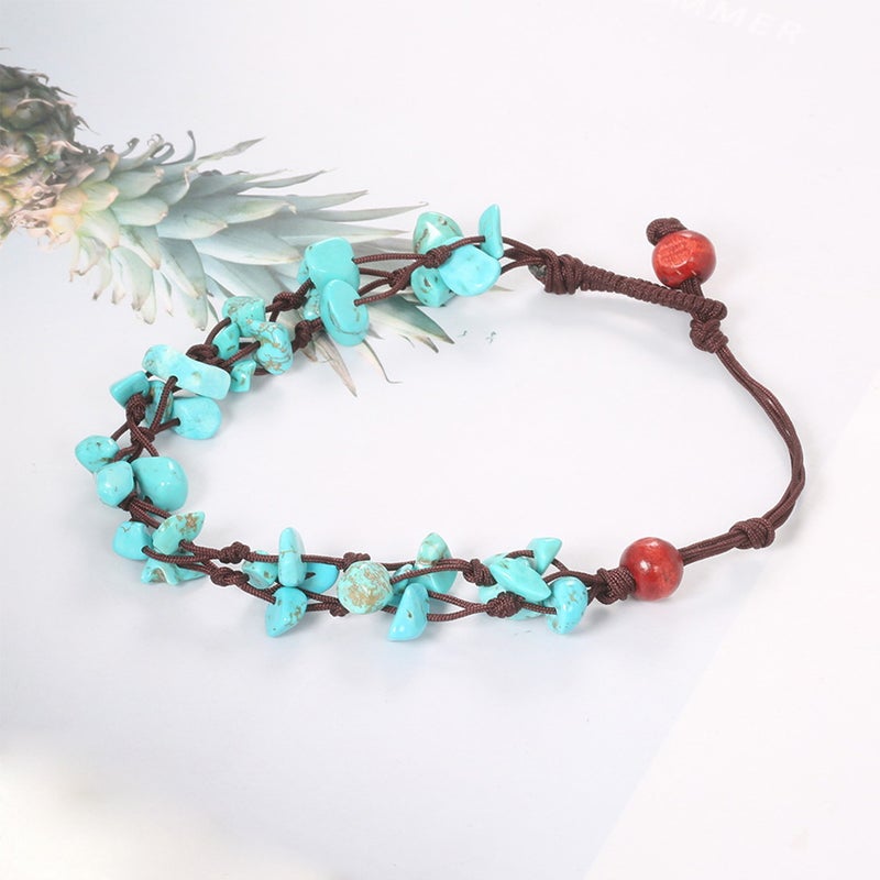 2pcs Fashion Stone Anklet Beautiful Gravel Ankle Chain Woven Rope Ankle Jewelry Foot Hanging Chain Pendant - Image 4