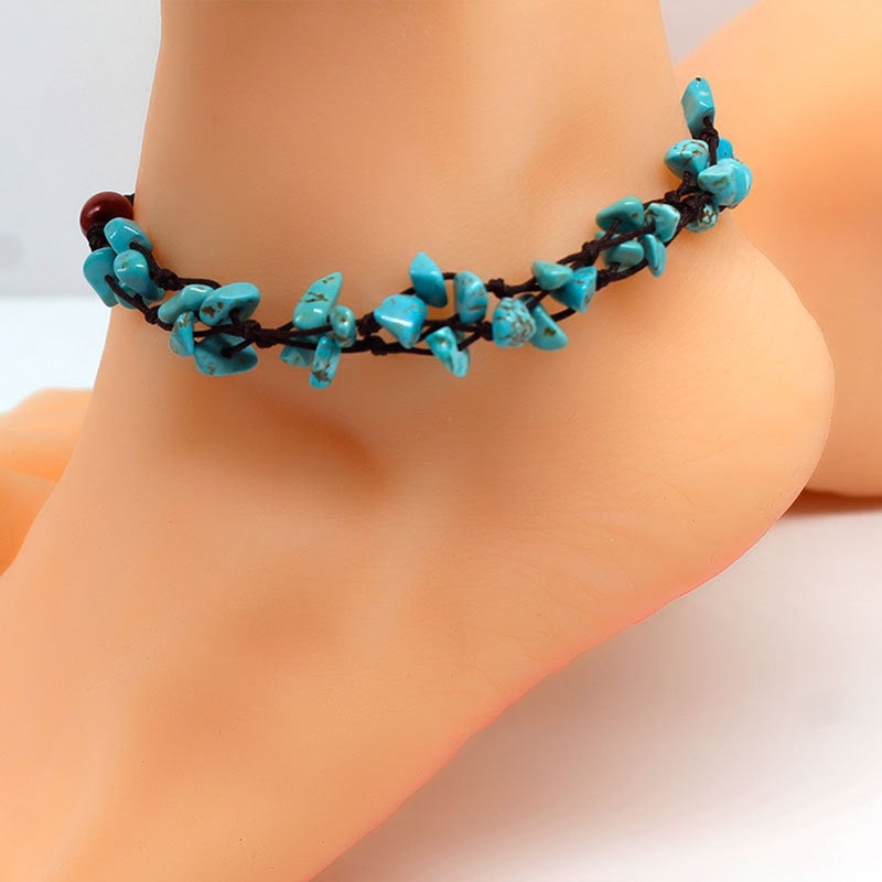 2pcs Fashion Stone Anklet Beautiful Gravel Ankle Chain Woven Rope Ankle Jewelry Foot Hanging Chain Pendant - Image 3
