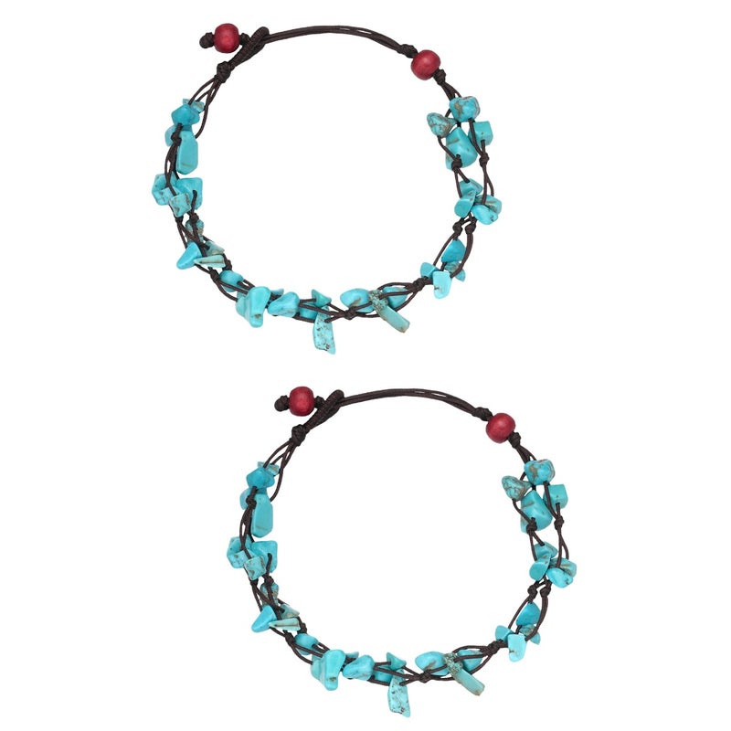 2pcs Fashion Stone Anklet Beautiful Gravel Ankle Chain Woven Rope Ankle Jewelry Foot Hanging Chain Pendant - Image 1