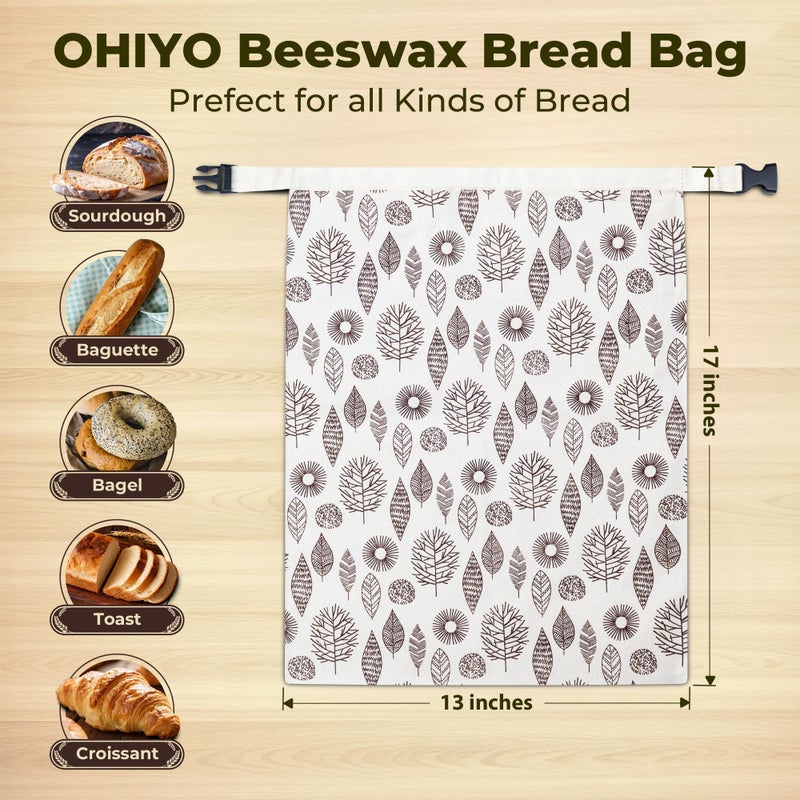 OHIYO Reusable Beeswax Bread Bags for Freezer & Refrigerator, 17"Ã—13" Natural Beeswax-Lined Cotton Storage Bags Airtight Freshness Keeper for Homemade, Bakery Essentials (2 Pack) - Image 3