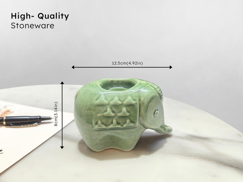 Bodhi House Handcrafted Ceramic Elephant Diya for Puja | Tealight Candle Holder for Dining Table, Home Decor & Gifting | Decorative Candle Holder Votive for Diwali Decor | Pack of 2, Green - Image 3