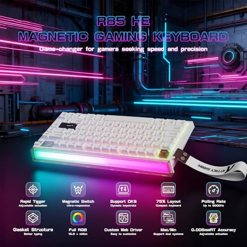 MAMBASNAKE ATTACK SHARK R85 HE Wired 75% Rapid Trigger Mechanical Gaming Keyboard with Custom Lightbox, 8KHz Polling Rate,0.005mm RT Accuracy,0.08MS Latency,Hall Effect,Magnetic Switch,Driver for PC-Star White - Image 2