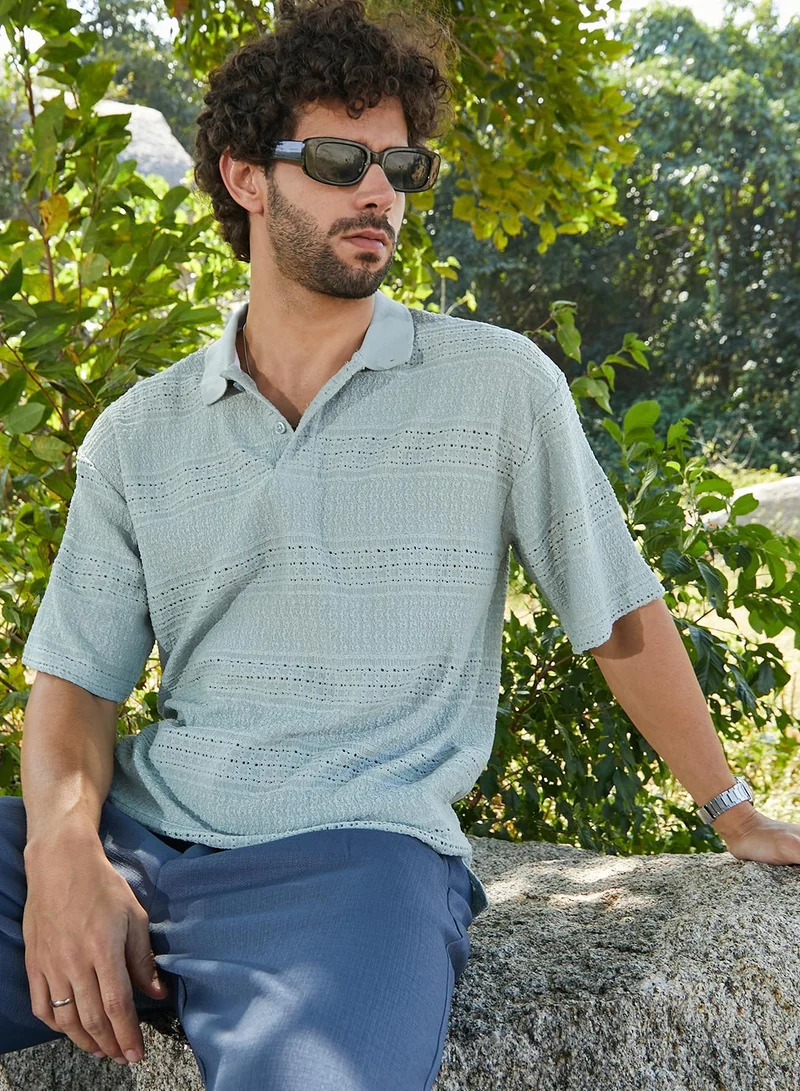 كامبوس سوترا تي شيرت بولو فضفاض رجالي باللون الأخضر المريمي بوهيمي