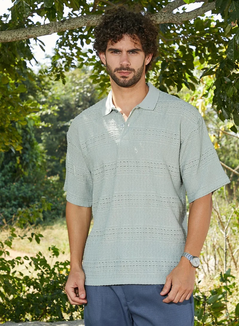 كامبوس سوترا تي شيرت بولو فضفاض رجالي باللون الأخضر المريمي بوهيمي