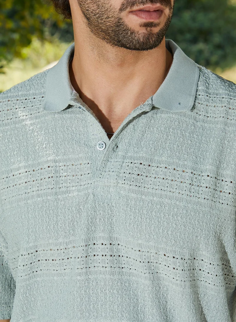 Campus Sutra  Men's Sage Green Bohomian Oversized Polo T-Shirt for Men | Best Price UAE