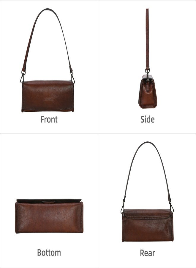 Iswee Leather Crossbody Bags for Women Shoulder Handbags Small Satchel Purse with Wide Strap Leather Pocketbooks for Women Purses and Handbags (Coffee) - Image 4