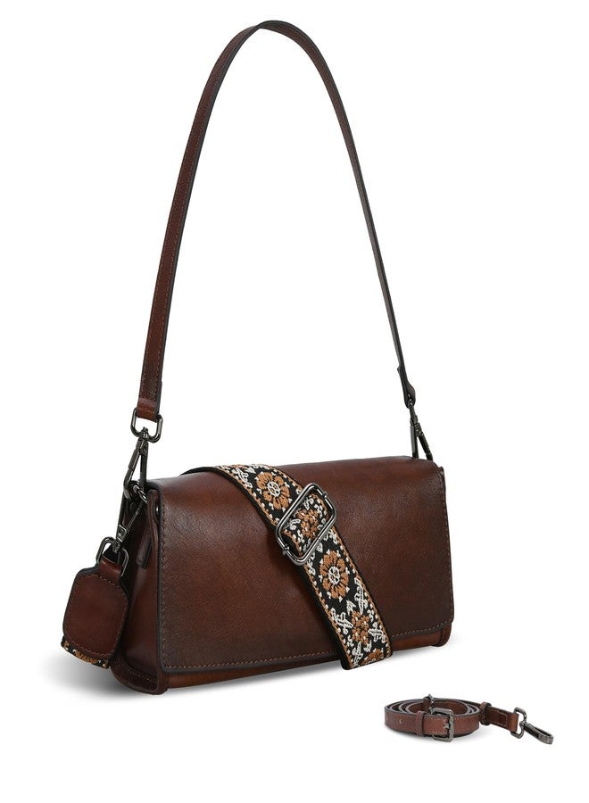 Iswee Leather Crossbody Bags for Women Shoulder Handbags Small Satchel Purse with Wide Strap Leather Pocketbooks for Women Purses and Handbags (Coffee) - Image 1