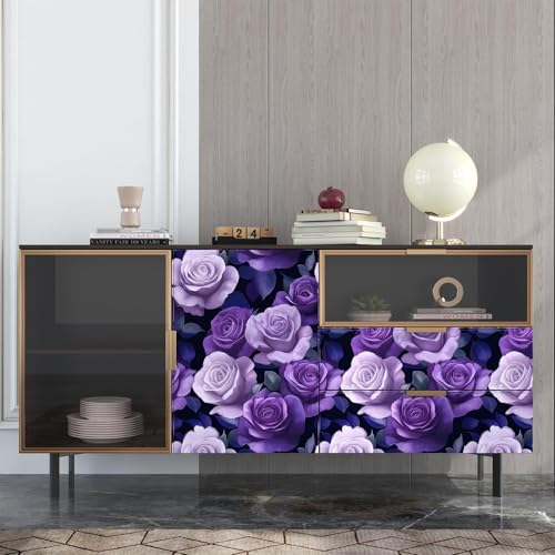 VOLEAAR Purple Peel and Stick Wallpaper, Vintage Purple Rose Floral Pattern Wallpapers, Dark Romance Flower Self Adhesive Contact Paper Wall Decor for Bedroom Bathroom Drawer Bookshelf 17.5In x 9.8Ft - Image 5