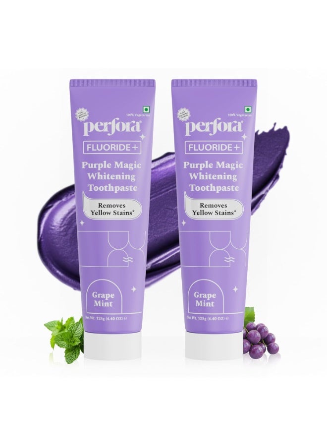 Perfora Purple Whitening Toothpaste-250g (125g x 2) | Purple Toothpaste For Teeth Whitening | Teeth Stain Remover | Enamel Safe & Effective Teeth Whitener Oral care | Grape Mint - Image 1