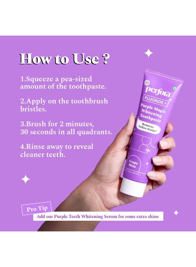 Perfora Purple Whitening Toothpaste-250g (125g x 2) | Purple Toothpaste For Teeth Whitening | Teeth Stain Remover | Enamel Safe & Effective Teeth Whitener Oral care | Grape Mint - Image 3