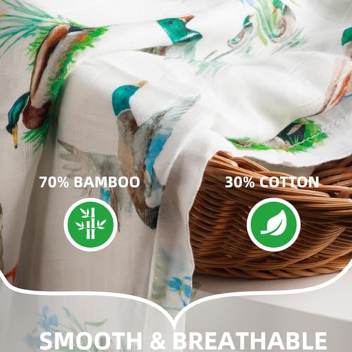 REZIPO 2 Pack Mallard Duck Muslin Swaddle Blankets 70% Bamboo 30% Cotton Breathable Receiving Blankets Gender Neutral Newborn Essentials for Baby Boy or Girl Soft and Large 47 x 47 Inches (Mallard Duck) - Image 5