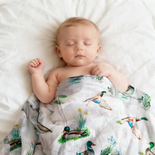 REZIPO 2 Pack Mallard Duck Muslin Swaddle Blankets 70% Bamboo 30% Cotton Breathable Receiving Blankets Gender Neutral Newborn Essentials for Baby Boy or Girl Soft and Large 47 x 47 Inches (Mallard Duck) - Image 4