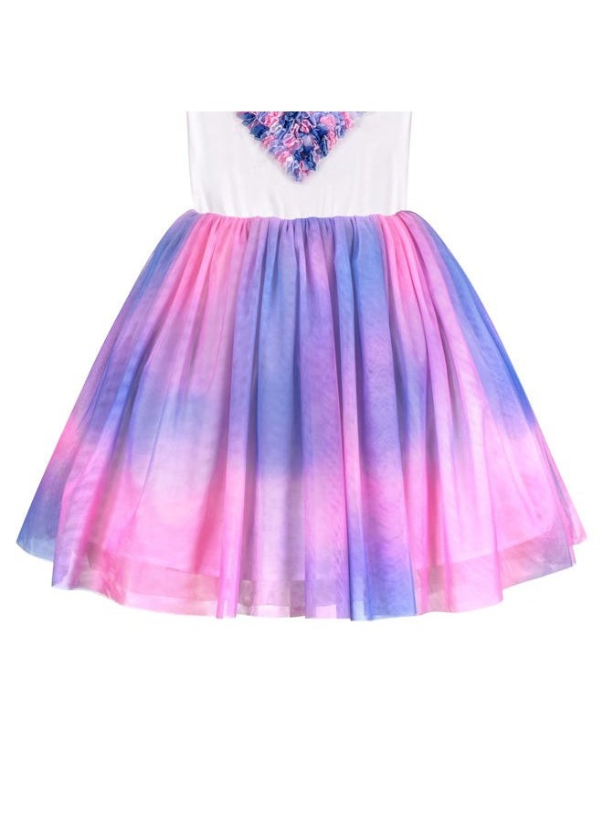 Sunny Fashion Girls Dress White Multicolor Tie Dye Heart Pleated Tulle Party Casual Size 7  - Image 4