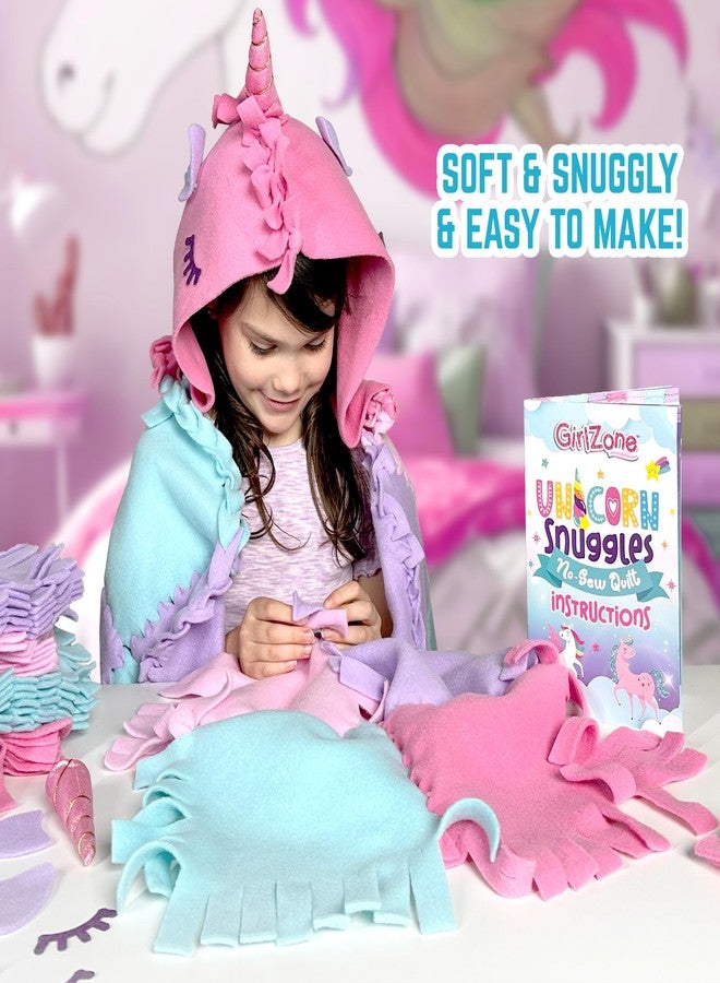 GirlZone Unicorn Snuggles No Sew Quilt Kit - DIY Tie Blanket Kit with 32 Colorful Quilt Pieces & Unicorn Hood Material to Create Your Blanket - Fleece Tie Knot Blanket Kit - No Sew Fleece Blanket Kit - Image 3